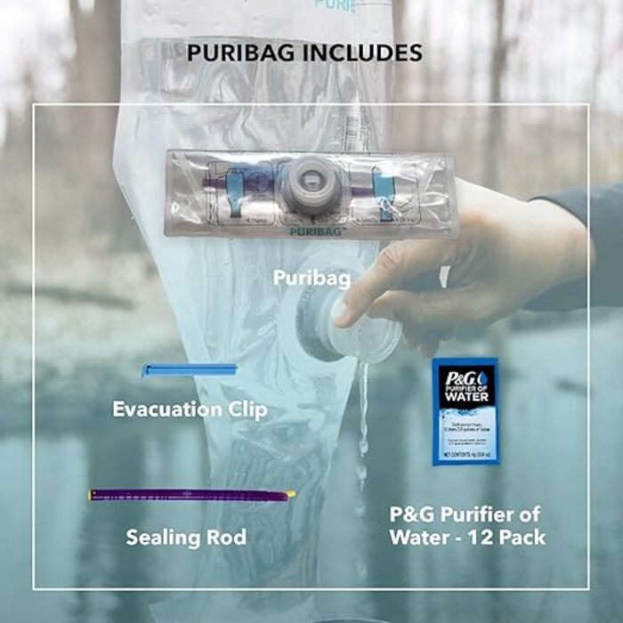 PuriBag система очищення води для кемпінгу, туризму та виживання, портативний фільтр 10 л, для подорожей і запасу води