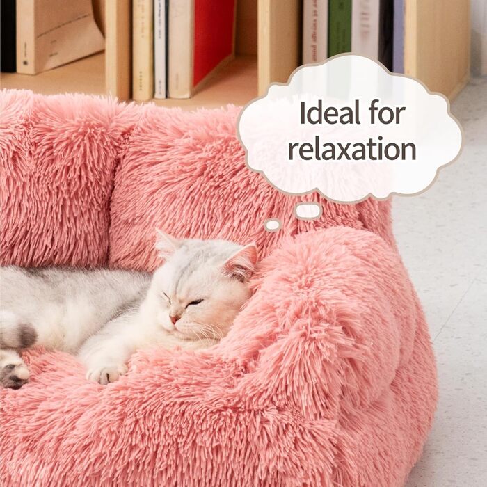 MEWOOFUN Stylish Cat Bed Cat Sofa Fluffy - 76x45cm Large Cat Bed Plush Cat Couch for Small Dogs and Cats Removable and Washable (pink)