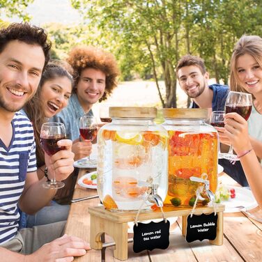 Скляний диспенсер для напоїв на підставці 2x4L з нержавіючою сталею, з краном для соків, води, домашніх напоїв, вечірок та свят