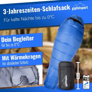 Сплячий мішок Gipfelsport Ultraleicht 4 сезони [-20°C - 15°C] | Чорний/Синій | Ultralight, для трекінгу, кемпінгу та подорожей