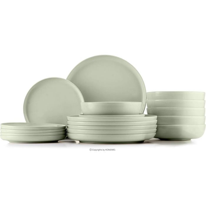 Набір посуду Konsimo VICTO для 6 осіб: 18-частинний сервіз з тарілок з каменю, зелений матовий, для сім'ї