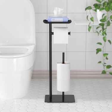 Настінний тримач для туалетного паперу з полицею, чорний, з місцем для 4 запасних рулонів, нержавіюча сталь
