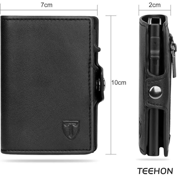 Чоловічий гаманець TEEHON з відділенням для монет та RFID захистом, тонкий, з відділеннями для карт, віконцем для ID - чорний