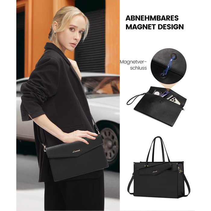 Сумка для ноутбука LOVEVOOK жіноча водонепроникна, сумка для роботи та навчання, бізнес-портфель, 17.3 дюйми, чорний/бежевий/коричневий