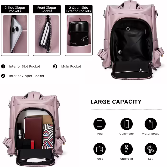 molshine Anti-Theft Backpack made from vegan leather, fashionable casual bag, travel daypack, shoulder backpack, handbags for women and men HB041 (Violet/Purple)