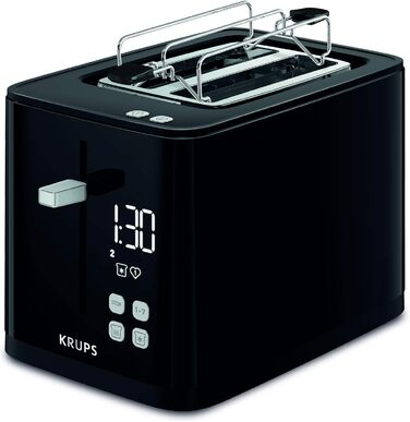 Krups KH641810 Smart'n Light Toaster | 2-Slice Toaster | Digital Display | 7 Browning Levels | Removable Crumb Tray | Countdown Timer | Lift Function | Black
