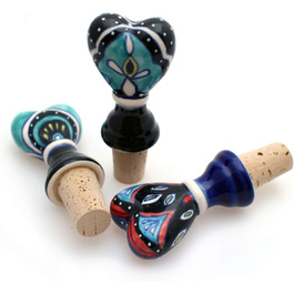 Gall&Zick Bottle Stoppers Wine Stoppers Bottle Closure Ceramic with Natural Cork Heart Blue Set/4 (GZ-3910)