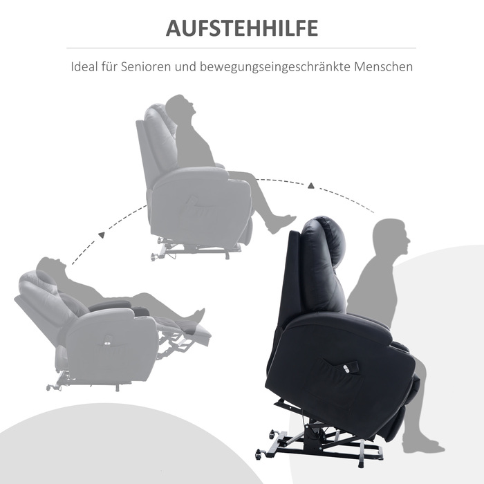 HOMCOM Recliner Chair, TV Chair with Rise Assist, with Storage Pouch, Adjustable Angle, Remote Control, 84 x 92 x 109 cm, Black | Aosom