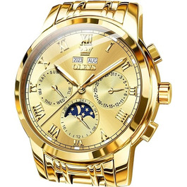 Чоловічий механічний годинник OLEVS 6692 з автопідзаводом, золотий корпус та браслет із нержавіючої сталі, функція місячної фази, календар, водонепроникний, люксовий бізнес-стиль