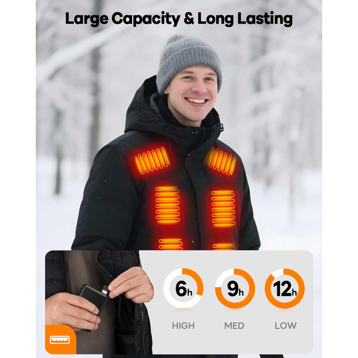 Powerbank для підігрівальної жилетки 5V 3A 12000mAh USB, сумісний з Techstuph, vapesoon, burngogo (не для жилеток 7.4V/12V DC), чорний