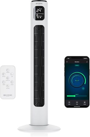 Вентилятор Brandson ECO з DC мотором: тихий, Wi-Fi, Smart Home, керування через додаток/Alexa, з осциляцією, преміум-якість (білий)