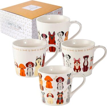 SPOTTED DOG GIFT COMPANY Coffee Mug with Dog Motif, Ceramic Mug Set, Cute Coffee Mugs, Dog Kitchen Accessories, Gifts for Dog Lovers, Dog Mom, 4 x 380ml