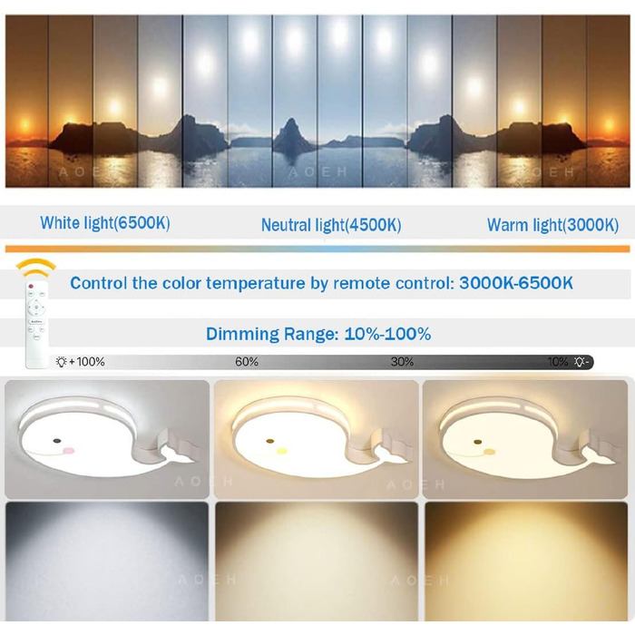 LED Ceiling Lamp, Dolphin Shape, Dimmable with Remote Control, Boy Girl Baby Kids Children's Room Lamps Ceiling, Children's Room, Bedroom Lamp, Room Lighting, Chandelier, White, 50cm