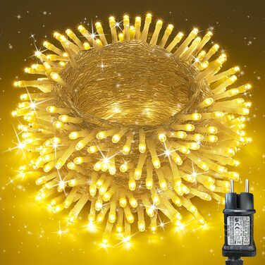 Гірлянда світлодіодна зовнішня 10м, 350 LED, тепле біле світло, з таймером, вологостійка, 8 режимів, для декору саду, дому, ялинки на Новий рік