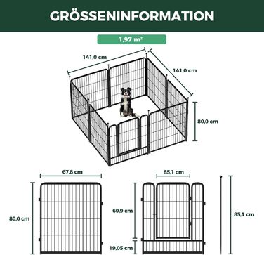 Вигул для собак FXW Rollick: 8 панелей, 80 см, для невеликих та середніх собак, для двору, кемпінгу│Чорний, патентований