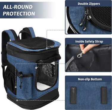 Kato Pet Carrier Backpack for Dogs & Cats - Breathable Mesh Travel Bag for Medium Dogs & Puppies - Portable Marine Blue