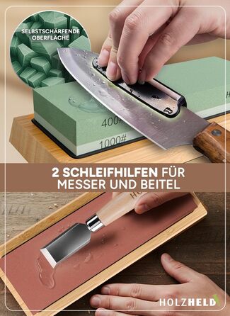 Набір для заточування ножів та інструментів Schleifstein: 400/1000/3000/8000 гріт, шкіра, кутник для заточування