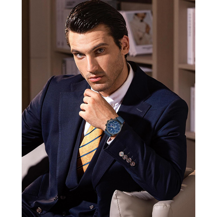 Годинник чоловічий BENYAR Chronograph, аналоговий кварц, водонепроникний, з датою. Елегантний аксесуар для бізнесу та повсякденного стилю. Прекрасний подарунок для чоловіків (синій ремінь/блакитне циферблат)