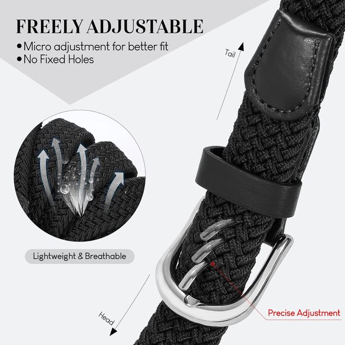 Жіночий плетеный еластичний пояс JASGOOD, льон, 2.5 см, чорний + сірий (срібна пряжка), розмір M (до 86 см)