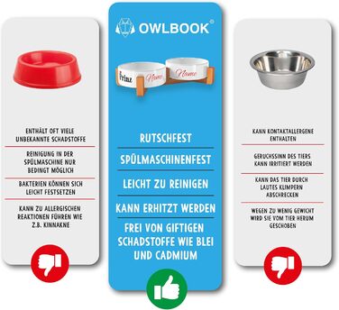 Персоналізована миска для собак OWLBOOK Prinz з іменем - подвійна керамічна миска з бамбуковим каркасом, 300 мл