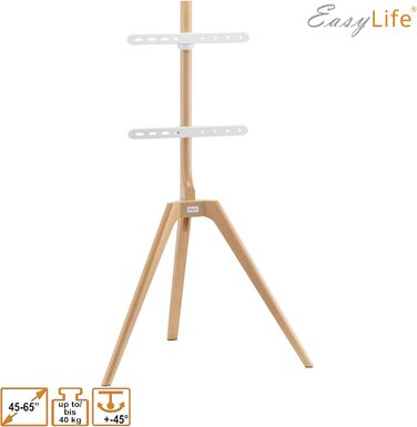 Стійка для телевізора EasyLife з дерева, трипод, для телевізорів/моніторів до 65 дюймів, 40 кг, поворотна, регульована по висоті, з кабелеуправлінням, VESA до 400x400 (Чорний/Бук)