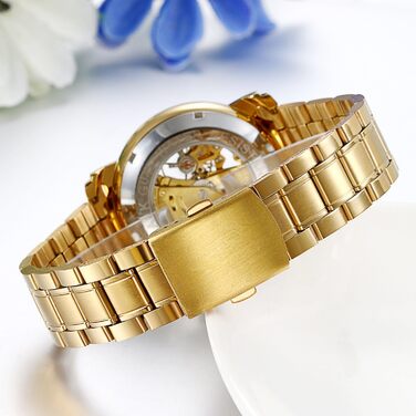 Чоловічий годинник JewelryWe з ручним заводом, аналоговий, Steampunk, з циферблатом з римськими цифрами (золото)