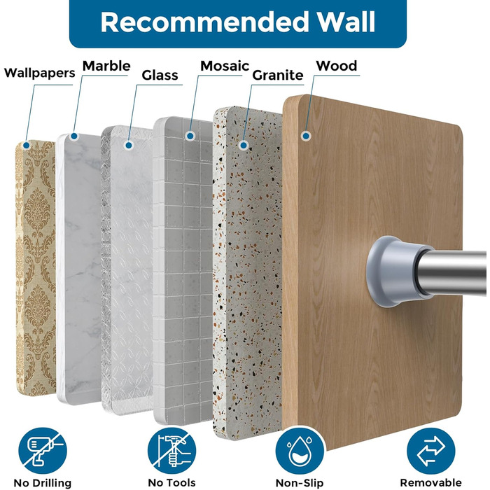 Штанга для штор без свердління AIZESI 60-120 см, телескопічна, срібна, 1 шт. - для вікна, шафи, ванної кімнати