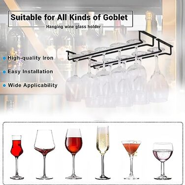 Тримач для келихів Heyouth, 4 шт., 40 см, для ресторану, бару, готелю, дому. Чорний колір.