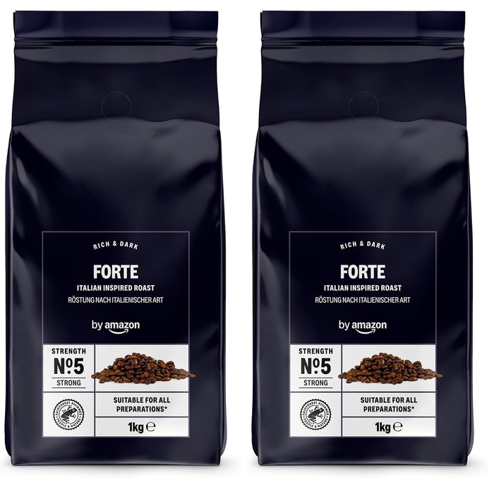 Кава в зернах Amazon Forte, 100% Арабіка, середній обсмаження, 2 кг (2 упаковки по 1 кг)