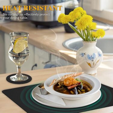 Placemat Set, 4 Pieces, Placemats with Coasters, Heat-Resistant, Scratch-Resistant, Non-Slip, Waterproof, Oil-Resistant, Washable, Wipeable, Kitchen Decoration and Kids (black, 4)