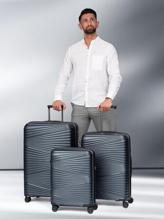 Легкий валіза-тележка з жорстким корпусом, 50 x 32 x 75 см, 103 літри, 3,63 кг, поліпропілен, TSA-замок, набір 3 шт. (темно-сірий металік)