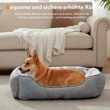 Крісло-лежанка для собак середніх порід FURTIME, кошик для собак, лежанка для собак, м'яка, з неслизьким покриттям, сіра/зірки, L (76x61x23 см)