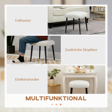 HOMCOM Square Footrest Ottoman Vanity Stool, Cashmere-Look with Steel Legs for Living Room Bedroom, Cream, 42x42x47cm