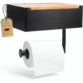 Pandonix Stainless Steel & Bamboo Toilet Paper Holder with Wet Wipe Dispenser - No Drill Installation - Black