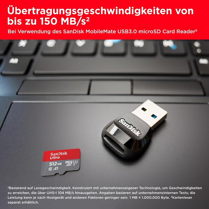 Карта пам'яті SanDisk Ultra microSDXC 512GB з адаптером, швидкість читання до 150 МБ/с для Android, смартфонів та планшетів