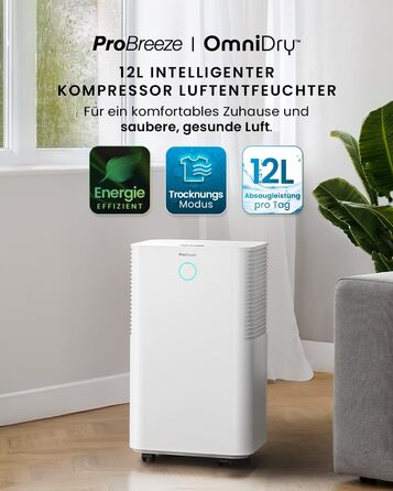 Про Breeze OmniDry: Електричний осушувач повітря з Wi-Fi, 12л/24г, для дому до 25м², з додатком, режимом сушіння та датчиком вологості