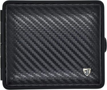 V.H. 1912 VOM HOFE MANUFACTORY Cigarette Case Genuine Leather, Handmade in Germany, Carbon with matte black frame, 85mm, ideal for 18 cigarettes - Case, Cigarette Box