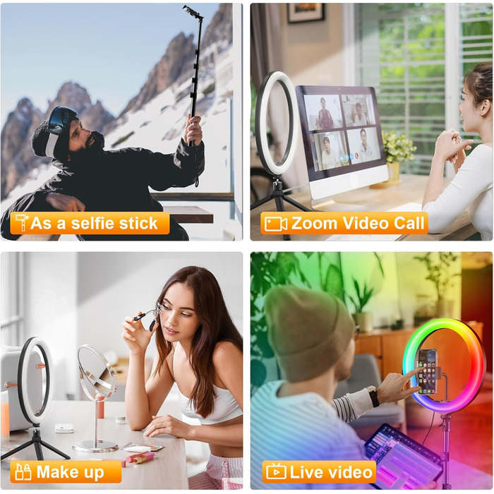 PEYOU Кольцеве світло з триподом 12'/186 см, 48 RGB режимів, регульований трипод для смартфона, для TikTok, YouTube, макіяжу та фотографії