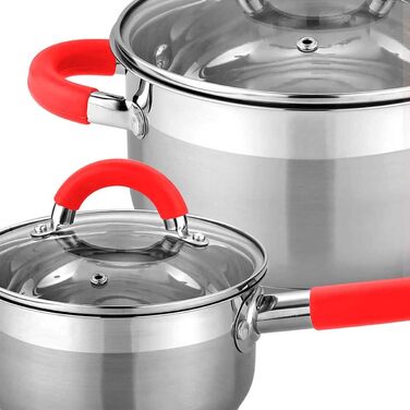 Набір посуду Gridinlux Elite Chef Munich, 8 предметів, нержавіюча сталь, червоний, з кришками із загартованого скла, універсальний для всіх плит