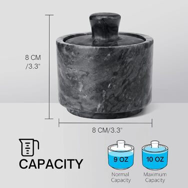 Marble Salt Box with Lid, Multi-Purpose Marble Container for Salt, Pepper, Paprika, and Powdered Herbs, Marble Box for Jewelry, Watches, and Accessories Black