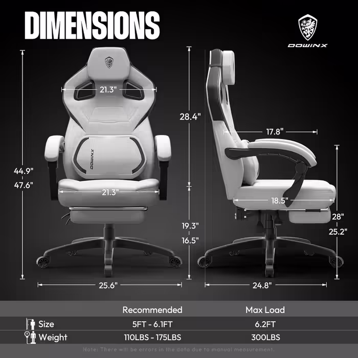 Dowinx Gaming Chair Fabric with Footrest, Large and High Gaming Chair for Heavy People, Computer/PC Gamer Chair for Adults with Massage (White Gray) Gray Fabric