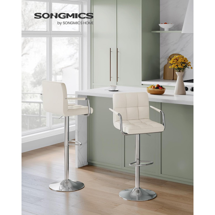 Барний стілець SONGMICS LJB93G (2 шт.) - регульована висота, штучна шкіра, обертання 360°, з підлокітниками та підставкою для ніг