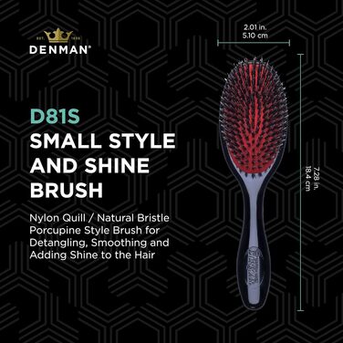 Щітка для волосся Denman Cushion Brush (Small) з м'якими нейлоновими щетинками та щетиною кабана - для розчісування, розплутування, випрямлення, сушіння феном та освіження волосся – чорна, P081S