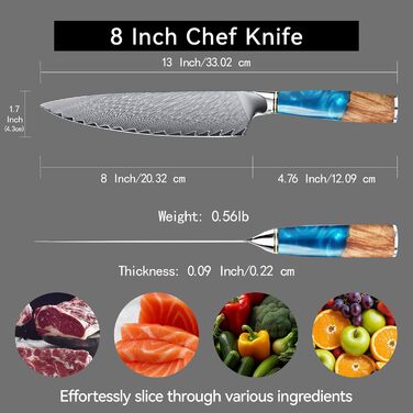 Японський кухонний ніж Hoforife 20 см з дамаської сталі VG10, професійний, з ергономічною ручкою, у подарунковій коробці