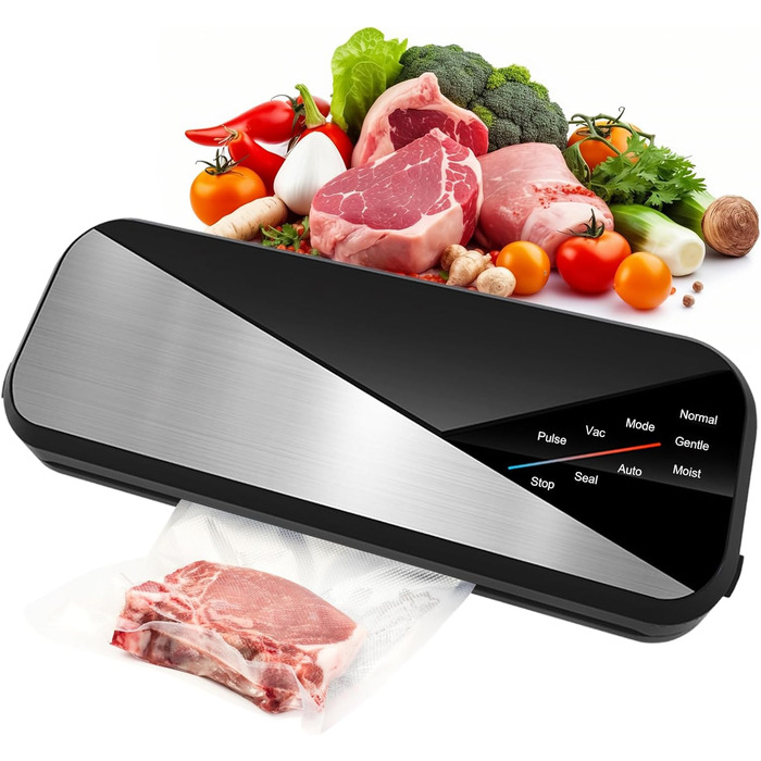 Вакуумний апарат Colexy 6-в-1: пакувальник продуктів, 80 kPa, для сухих та вологих продуктів, з фольгою та шлангом, чорний