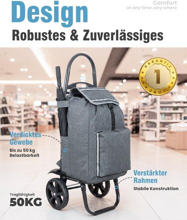 Складаний візок для покупок Homecall 50L з охолодженням, 3-в-1: візок, сумка-тележка, рюкзак (темно-сірий)