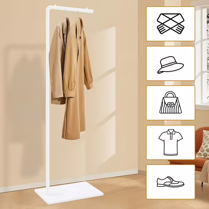 Metal Clothes Rack, White Coat Rack, Coat Rack with Slate Shelf, Suitable for Clothes, Hats, Bags, Living Room, Bedroom, Office, 178CM high