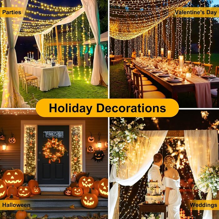 Гірлянда святкова на 10 метрів, 100 LED, з пультом, водонепроникна, 8 режимів. Ідеальна для декорування саду, тераси, балкону та святкових вечірок.