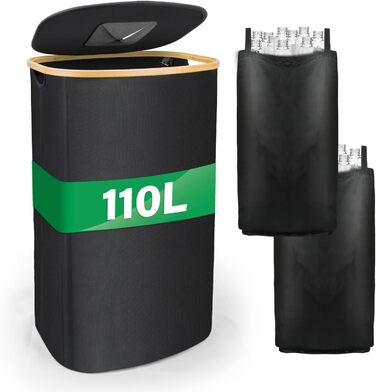 110L Deposit Bottle Collection Container with Lid & 2 Removable Carrying Bags, Large Deposit Bottle Storage, Container for Empty Bottles & Recyclable Glass Storage, Kitchen Pantry Bottle Bag