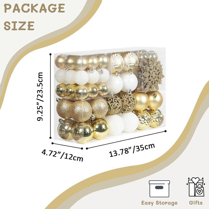 86 шт. прикраси для ялинки SY CRAFT: ялинкові кулі, сніжинки, подарункові пакети (золотий)